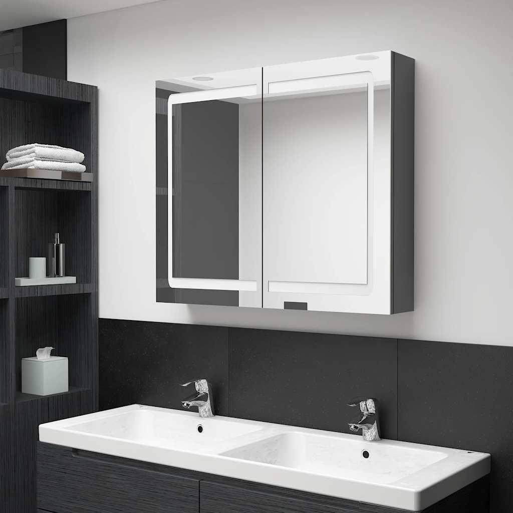 Vidaxl badkamerkast met spiegel en led 80x12x68 cm grijs