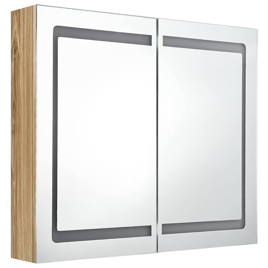 Vidaxl badkamerkast met spiegel en led 80x12x68 cm eikenkleurig
