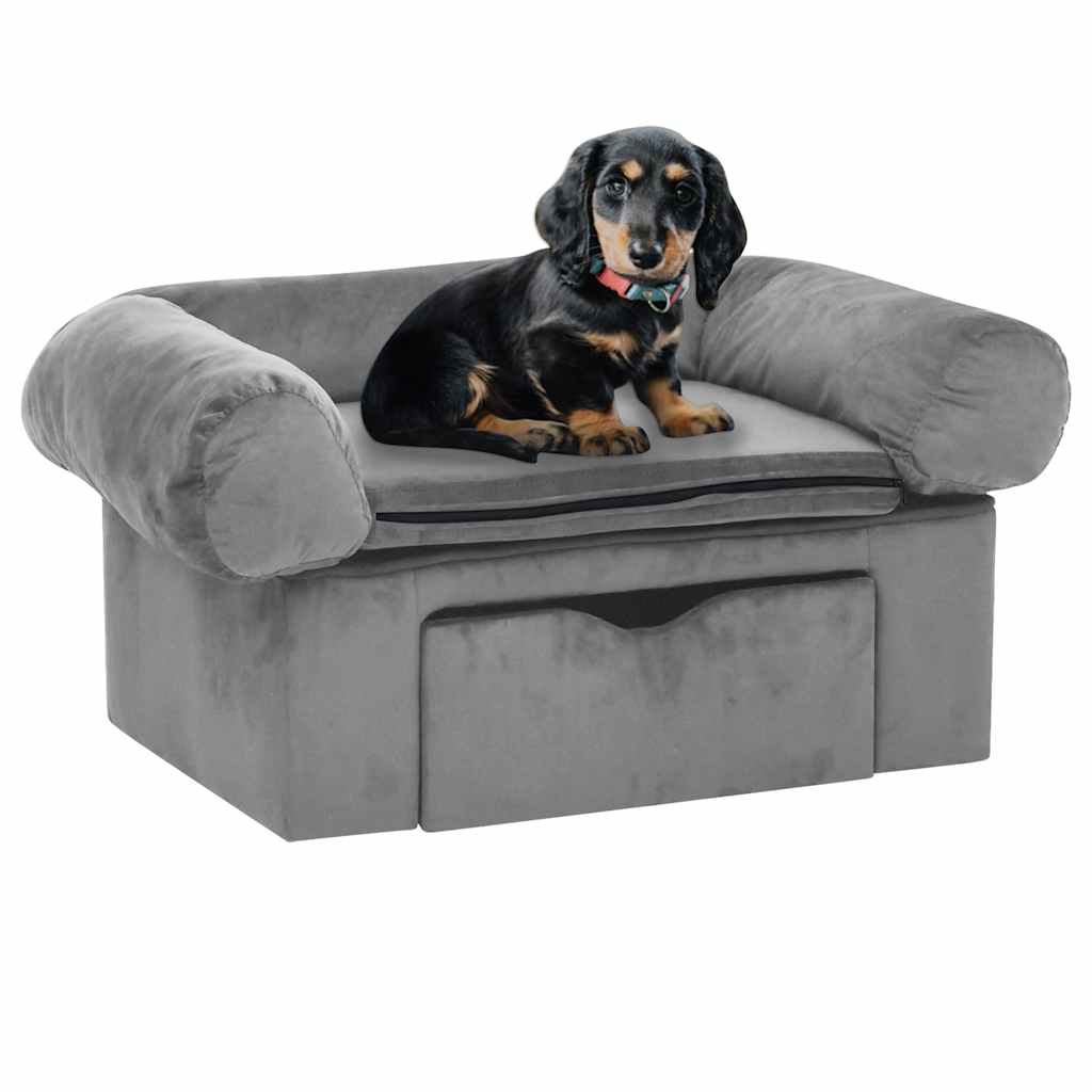 Banco de perros Vidaxl con cajón 75x50x38 cm peluche gris