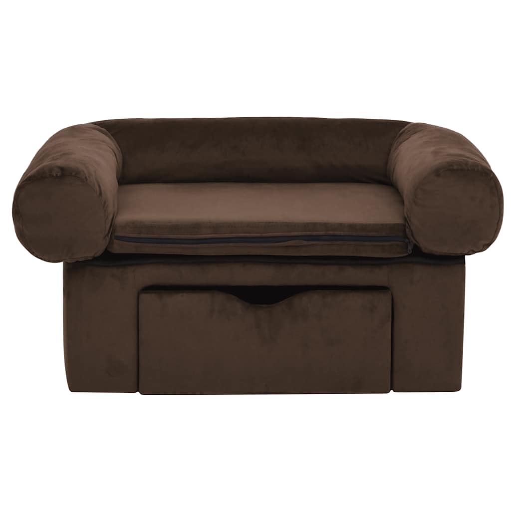 Vidaxxl canapé pour chien avec tiroir 75x50x38 cm peluche marron