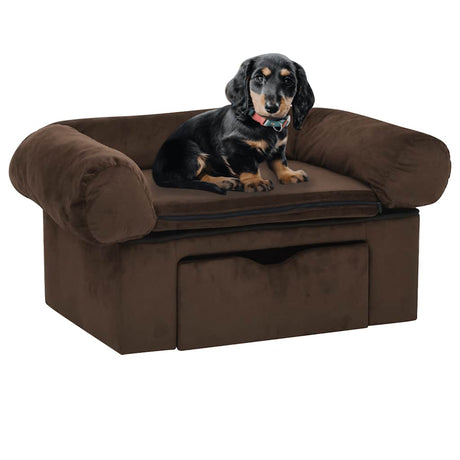 Vidaxxl canapé pour chien avec tiroir 75x50x38 cm peluche marron