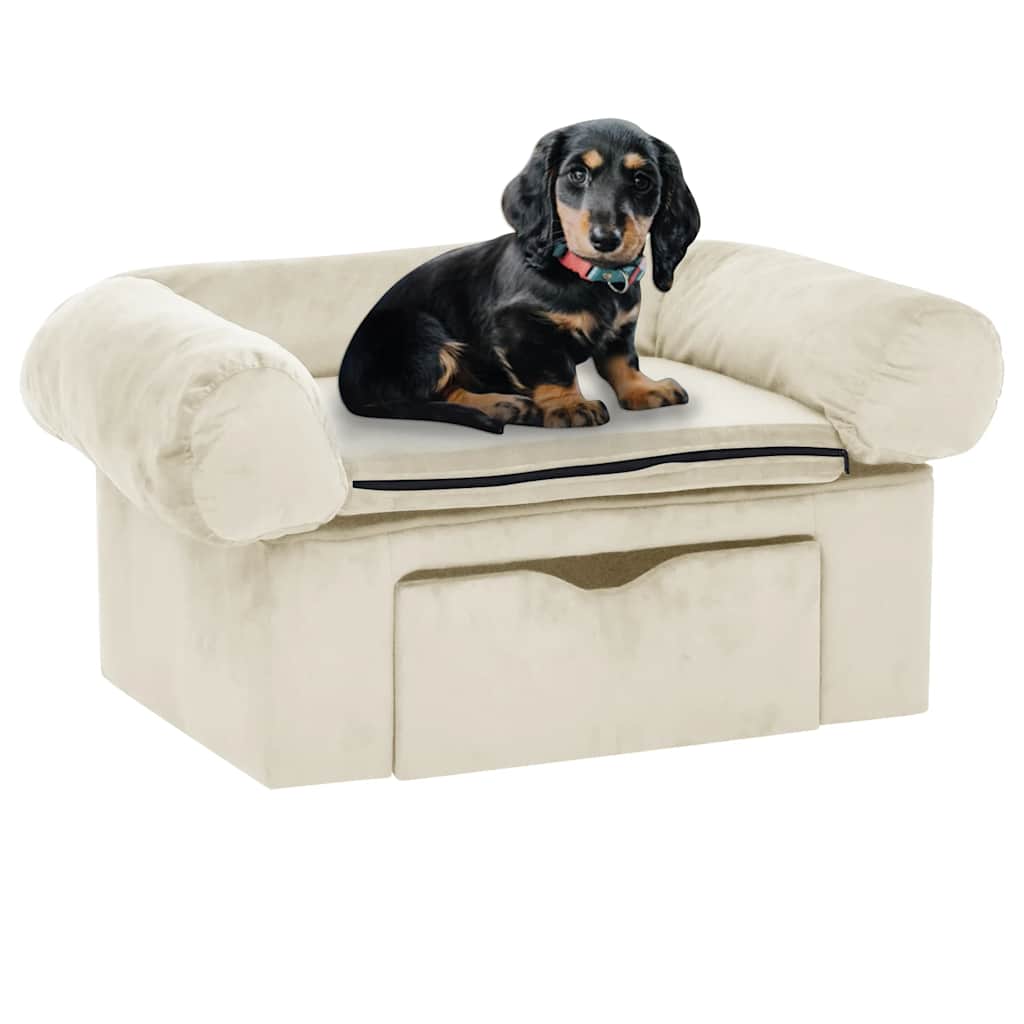 Vidaxxl canapé pour chien avec tiroir 75x50x38 cm peluche crème