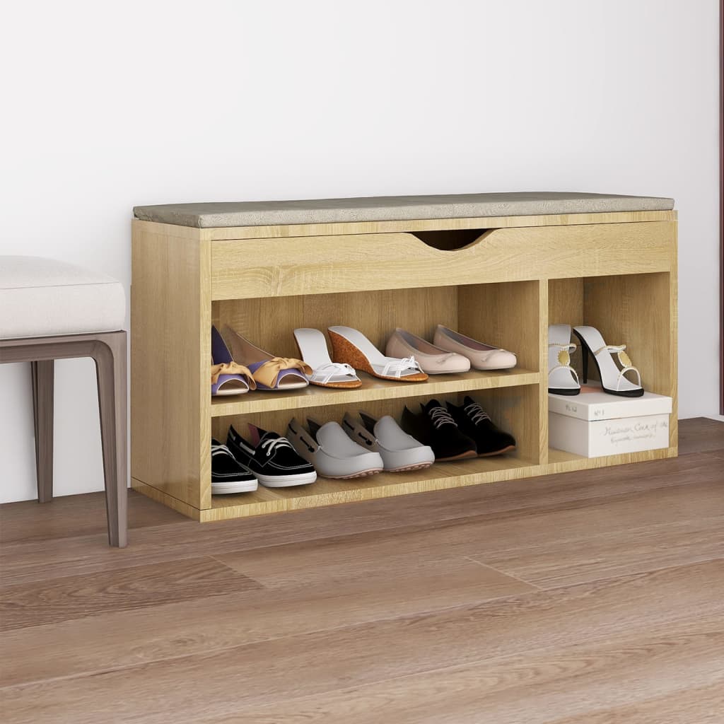 Banc de chaussures vidaxl avec coussin 104x30x49 cm en bois de bois de bois de bois sonoma