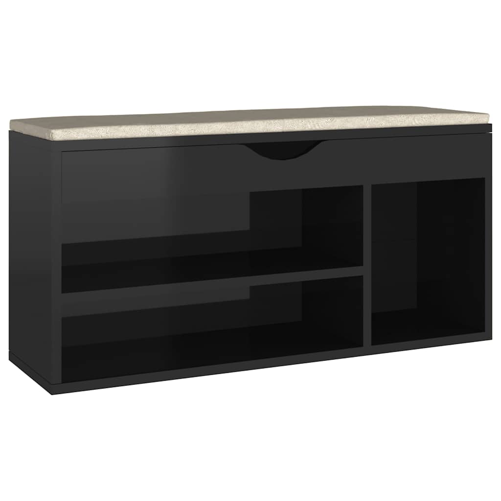 Banc de chaussures vidaxl avec coussin 104x30x49 cm en bois haut brillant noir