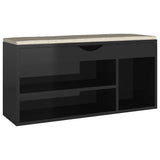 Banc de chaussures vidaxl avec coussin 104x30x49 cm en bois haut brillant noir