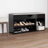 Banc de chaussures vidaxl avec coussin 104x30x49 cm en bois haut brillant noir