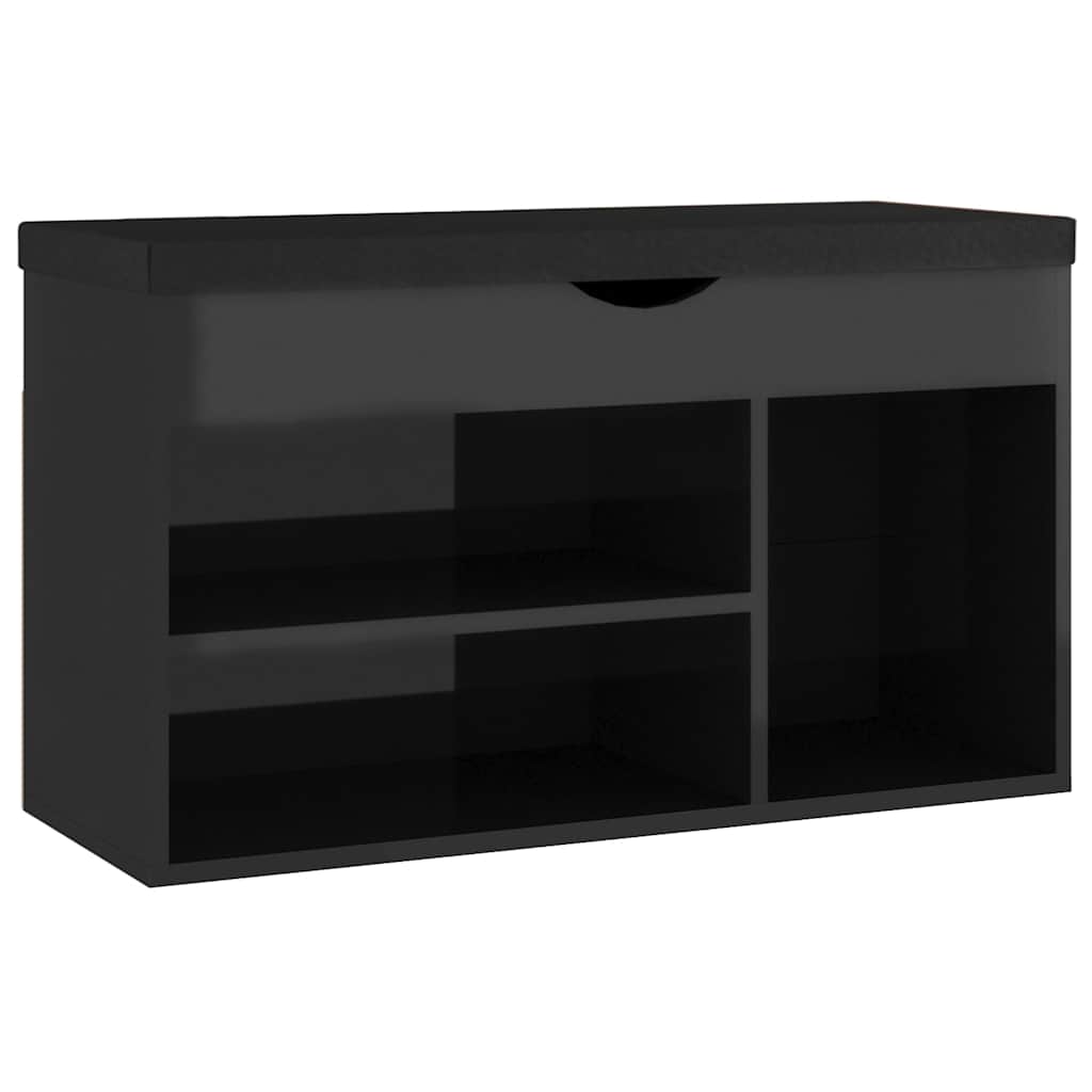 Banc de chaussures vidaxl avec coussin 80x30x47 cm en bois haut brillant noir