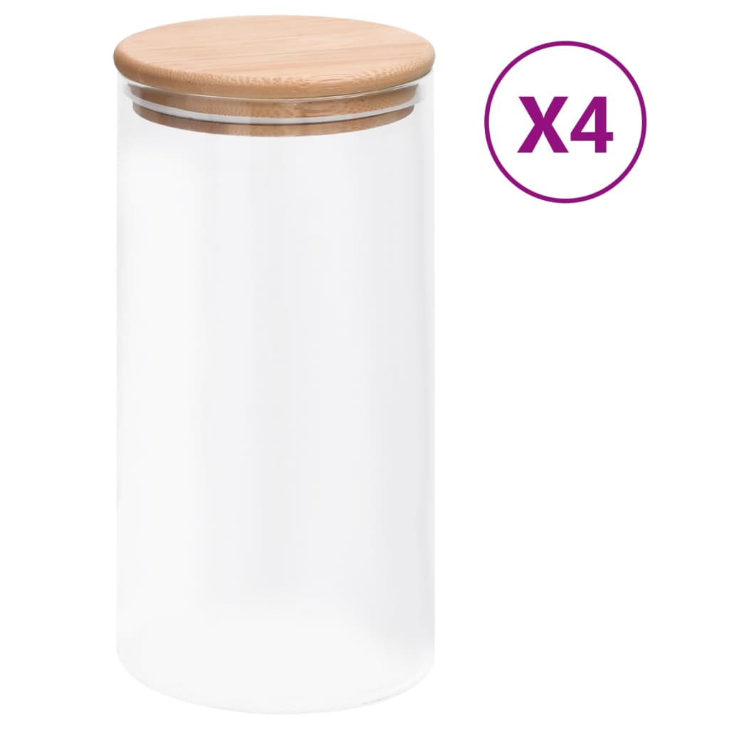 Pots de stockage vidaxl avec couvercles en bambou 4 st 1200 ml de verre