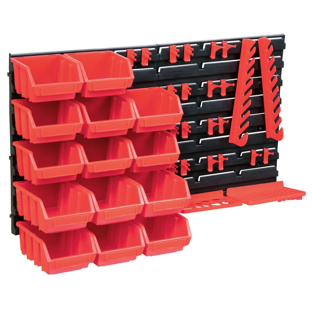 Vidaxxl ensemble de bacs de rangement 39 pièces avec panneaux muraux rouge et noir