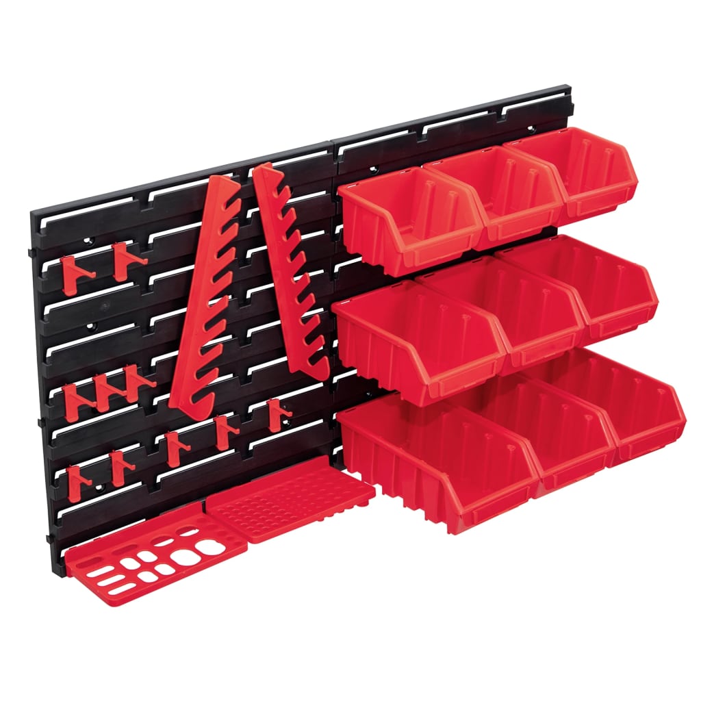 VidaXL ensemble de bacs de rangement 34 pièces avec panneaux muraux rouge et noir