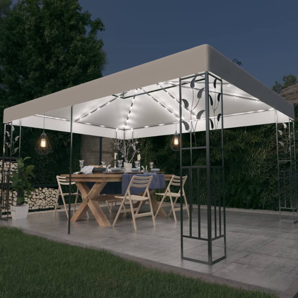 Arbor vidaxl avec toit double et guirlande de lumière LED 3x4 m blanc