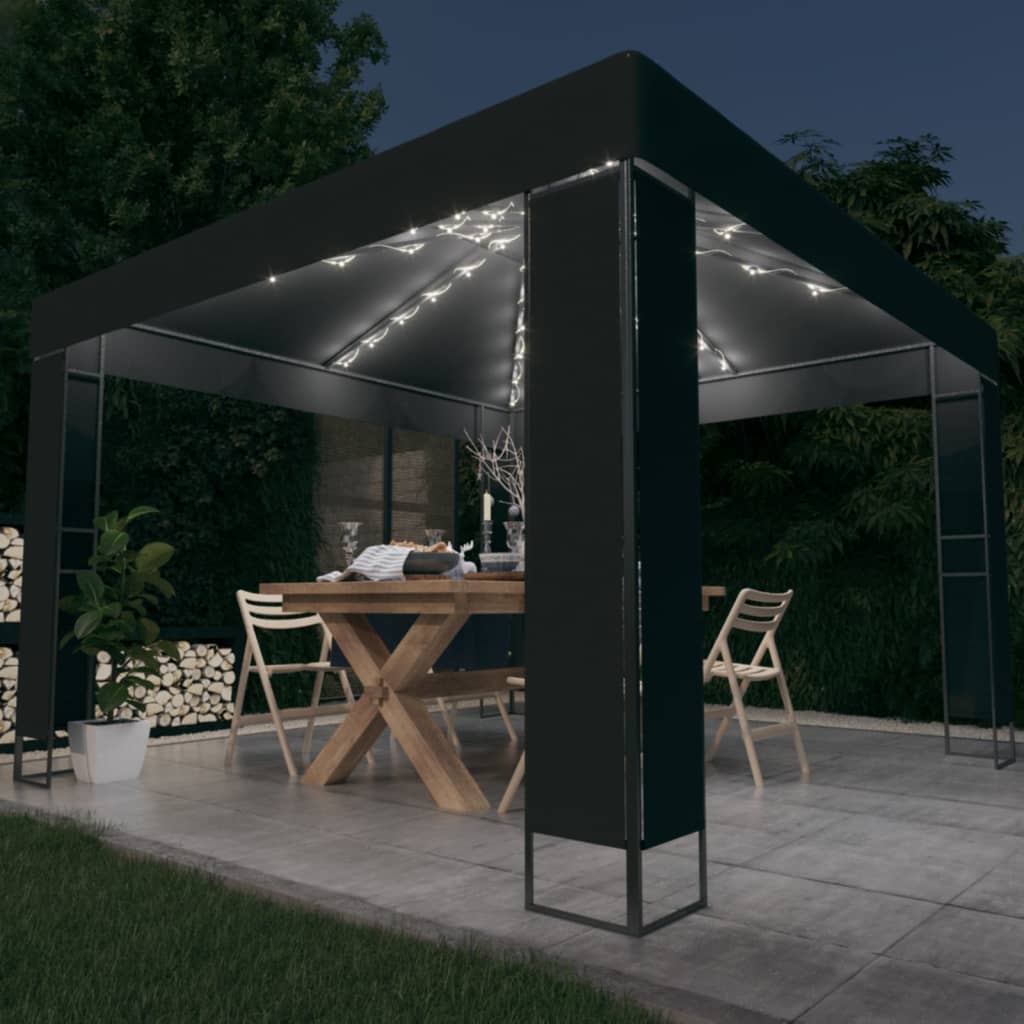 Arbor de Vidaxl con techo doble y guirnalda de luz LED 3x3 M Color de antracita