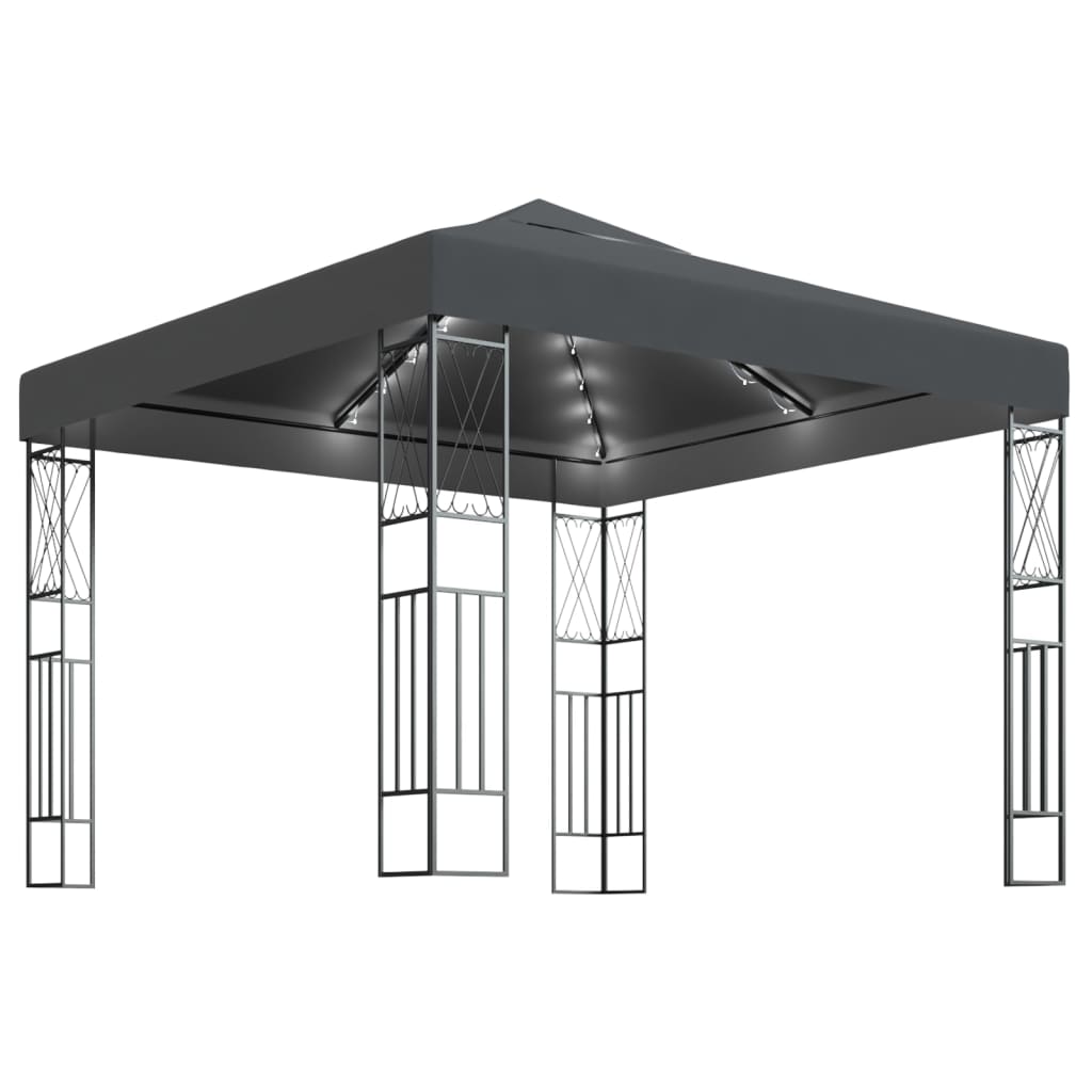 Arbour Vidaxl avec une guirlande légère à LED 3x3 m poussière de couleur anthracite