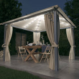 Arbor Vidaxl con cortina y guirnalda de luz LED 3x3 m de crema de aluminio