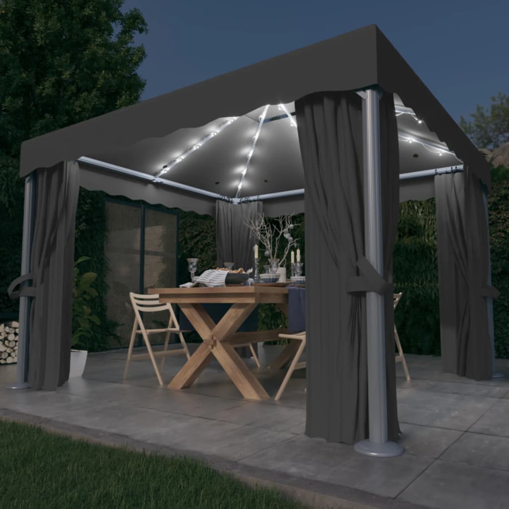 Vidaxl Arbor med gardin og LED-lys krans 3x3 m antrasittfarget