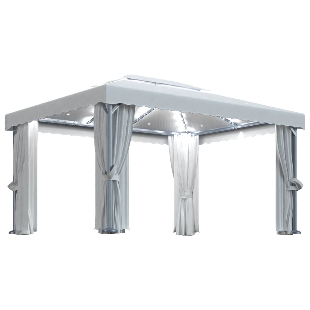 Arbor Vidaxl con cortina y guirnalda de luz LED 4x3 m Cream White