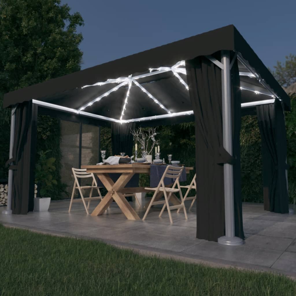 Arbor vidaxl avec rideau et légère Garland LED 4x3 m de couleur anthracite