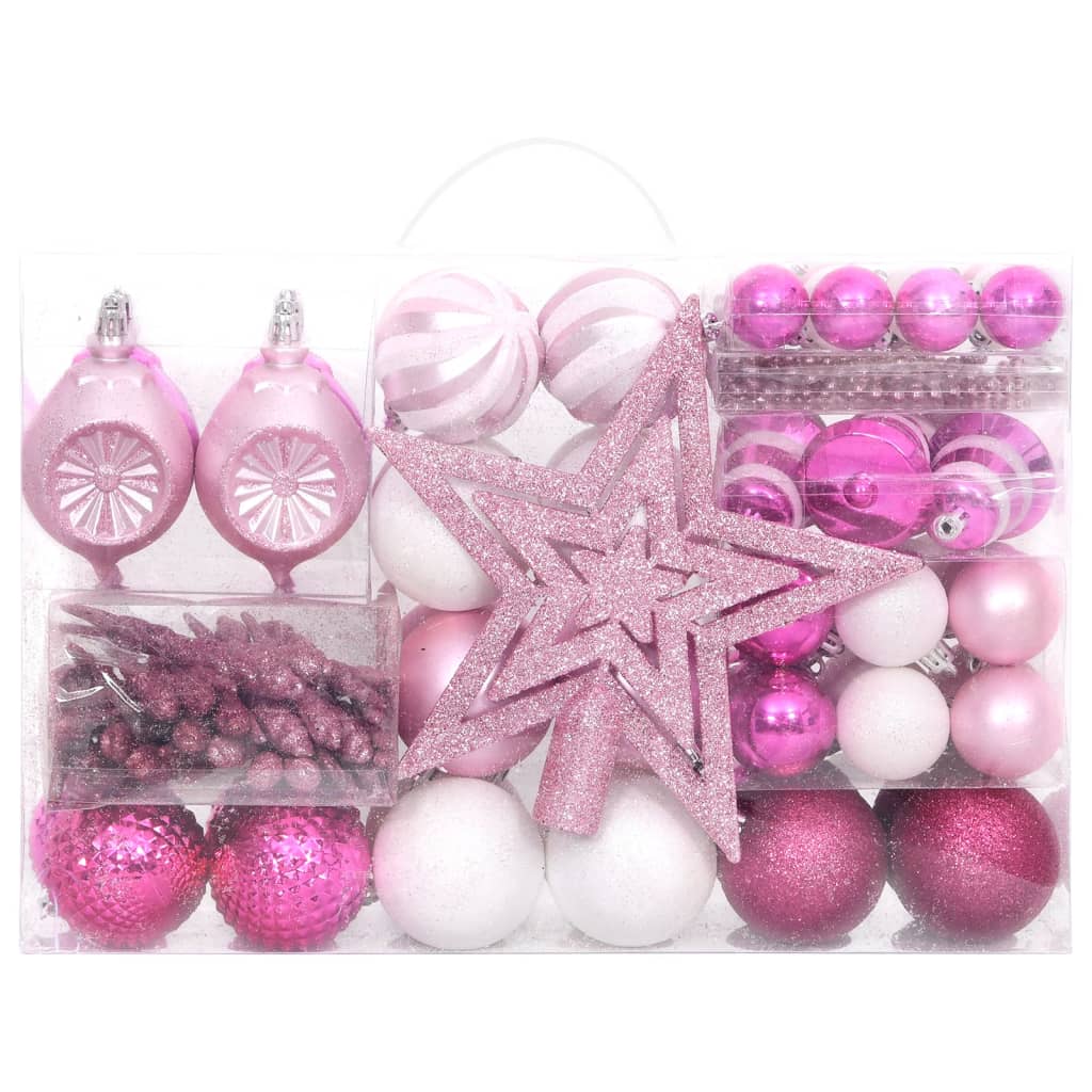 Vidaxl 108 partes Bola de Navidad Set blanco y rosa