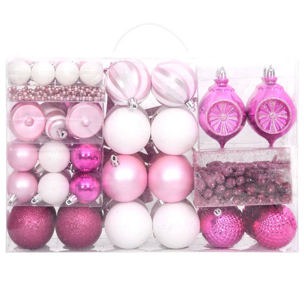 Vidaxl 108 partes Bola de Navidad Set blanco y rosa