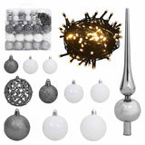 Vidaxl Conjunto de bolas de Navidad de 120 partes con pico y 300 LED blanco y gris