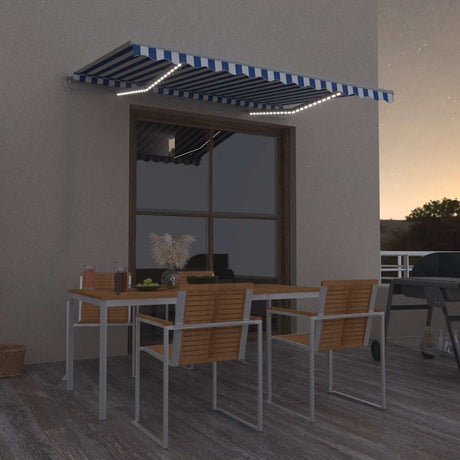 Vidaxl Luifel extensible manuellement avec LED 300x250 cm bleu et blanc