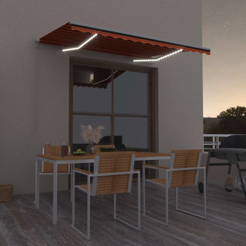 Vidaxl Luifel extensible manuellement avec LED 350x250 cm orange et brun
