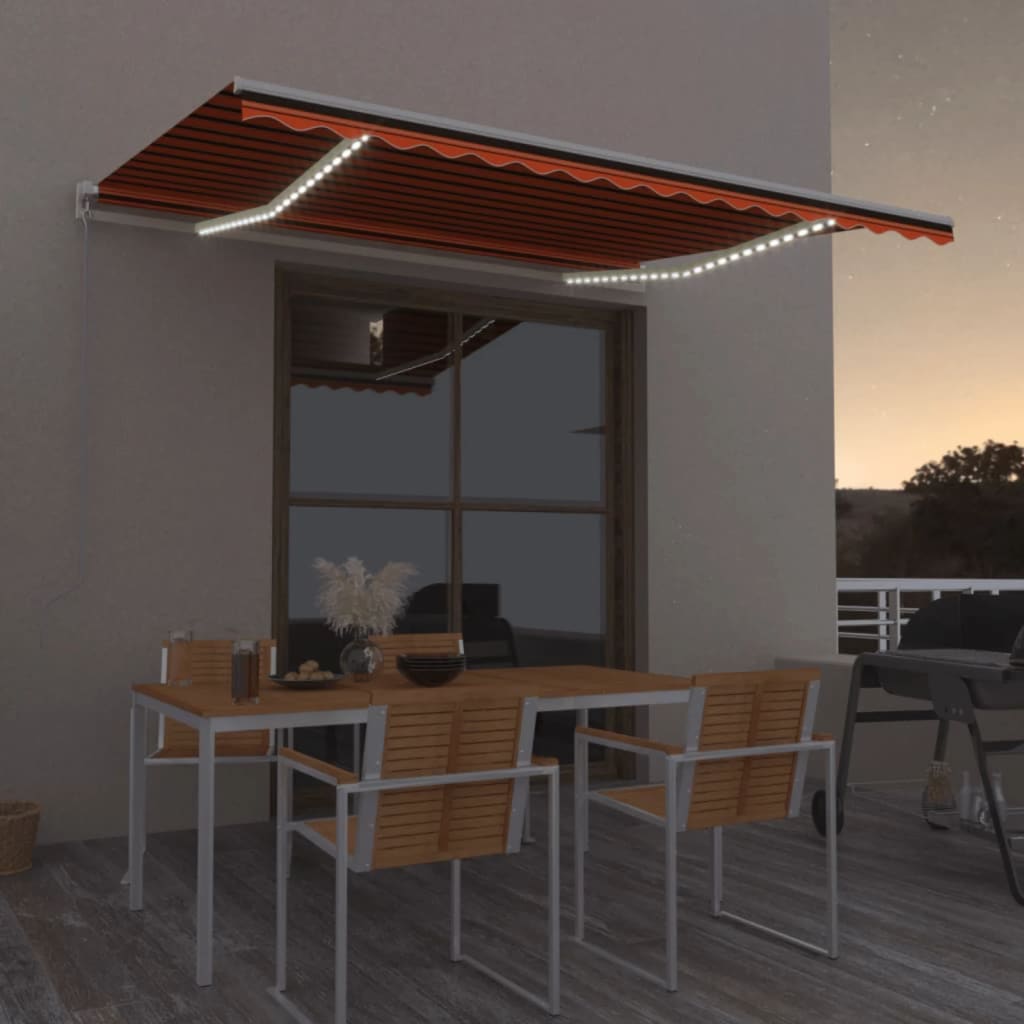 Vidaxl Luifel extensible manuellement avec LED 450x300 cm orange et brun