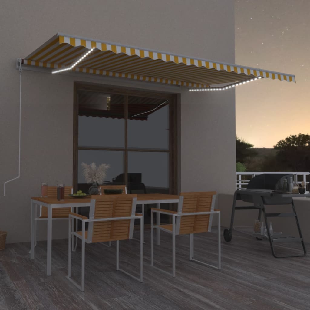 Vidaxl luifel extensible manuellement avec LED 500x300 cm jaune et blanc