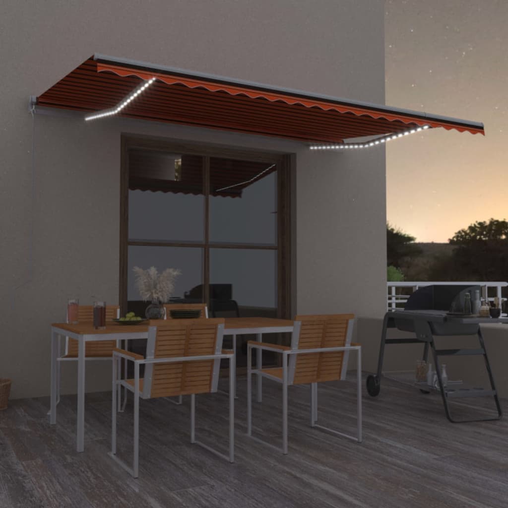 Vidaxl Luifel extensible manuellement avec LED 500x350 cm orange et marron