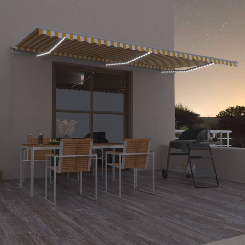 Vidaxl luifel extensible manuellement avec LED 600x350 cm jaune et blanc