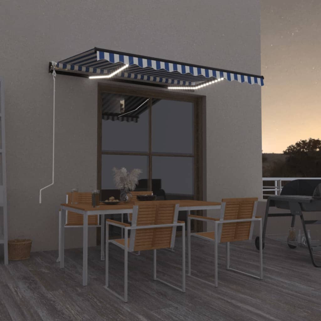 Vidaxl Laifel automatique avec led et capteur de vent 350x250 cm blanc bleu