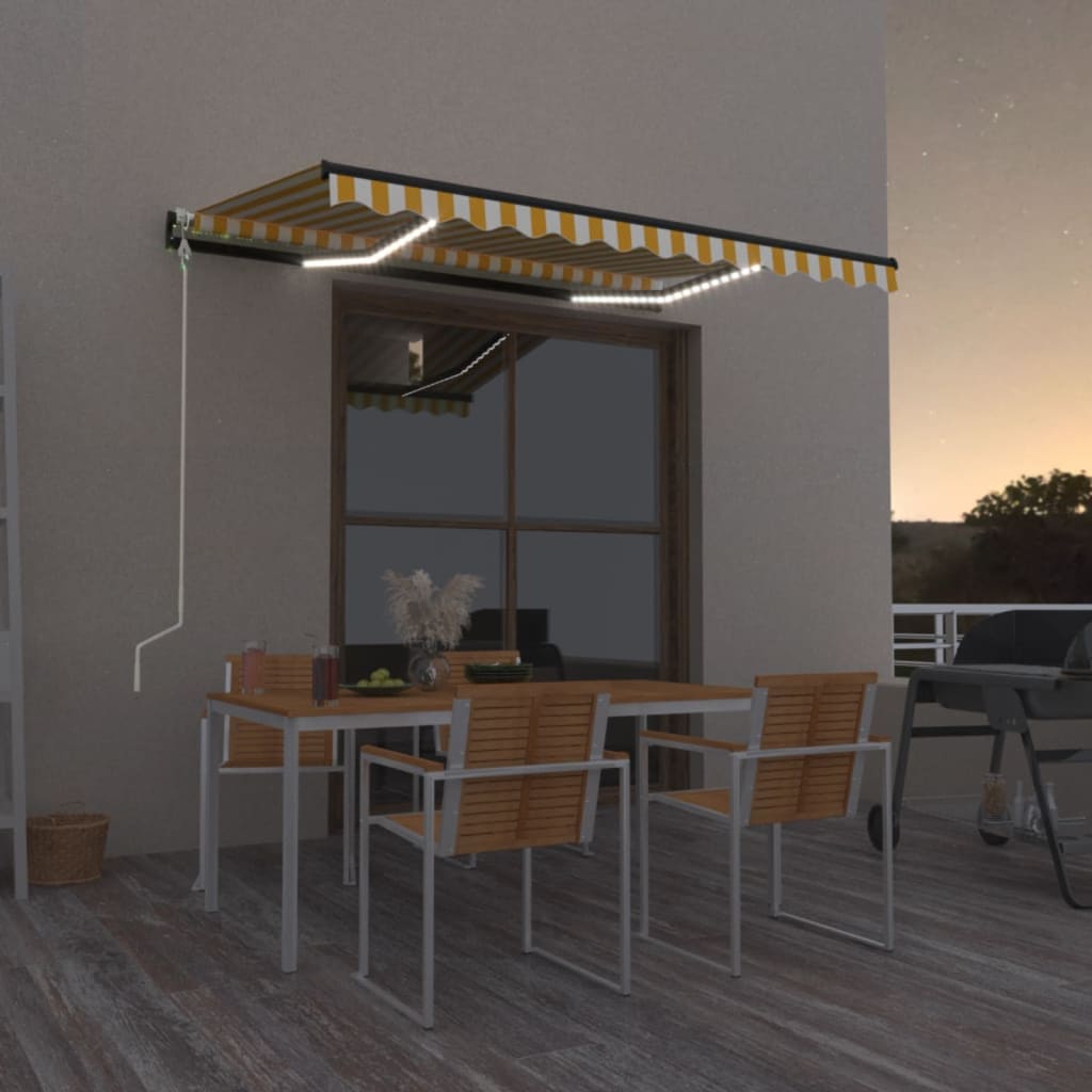 Vidaxl Luifel Automatique avec led et capteur de vent 350x250 cm jaune et blanc