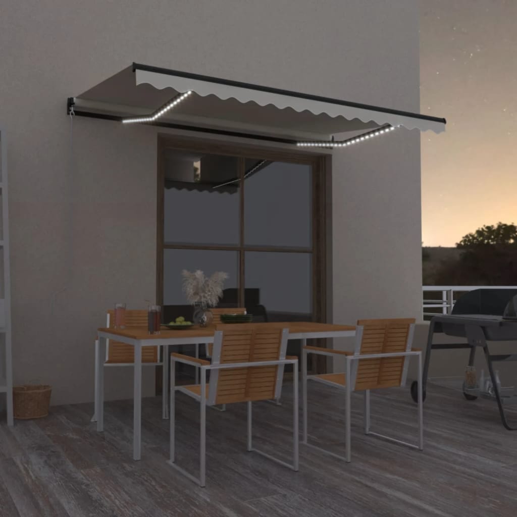 Vidaxl Luifel extensible manuellement avec la Crème à LED 450x300 cm -Colore