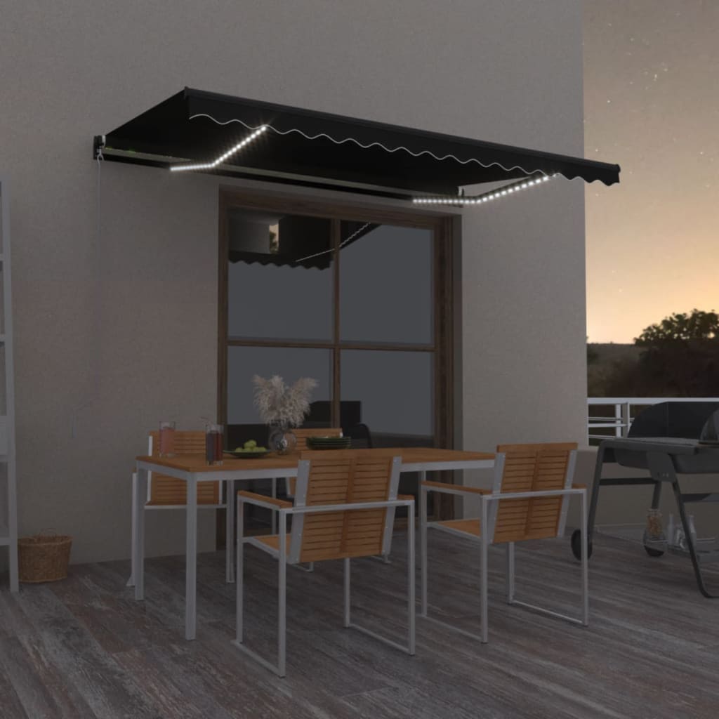 Vidaxl Luifel extensible manuellement avec une couleur anthracite LED 400x350 cm