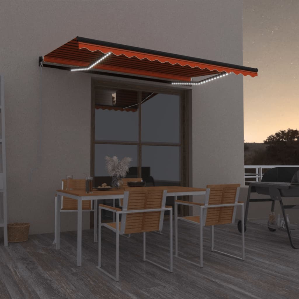 Vidaxl Luifel extensible manuellement avec LED 450x350 cm orange et marron
