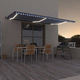 Vidaxl luifel automatique avec led et capteur de vent 600x350 cm blanc bleu