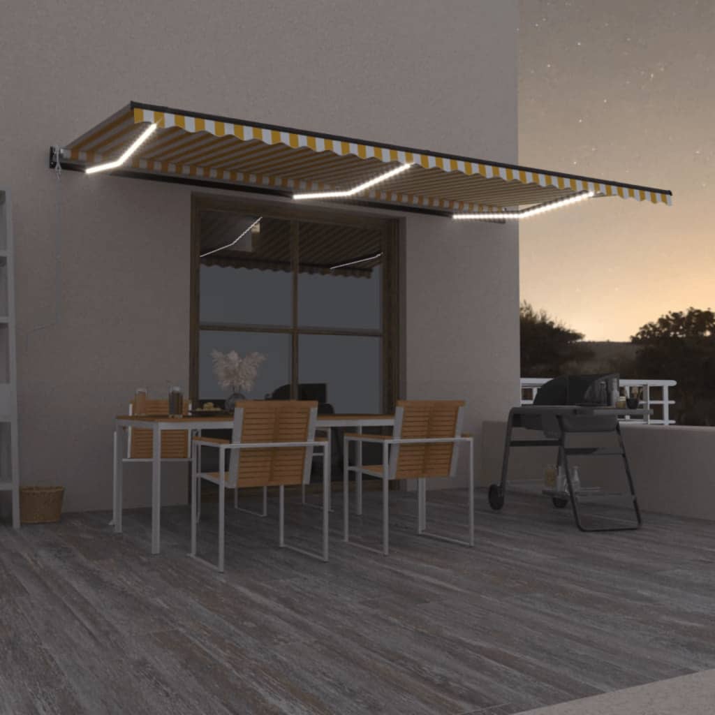 Vidaxl Luifel automatique avec led et capteur de vent 600x350 cm jaune et blanc