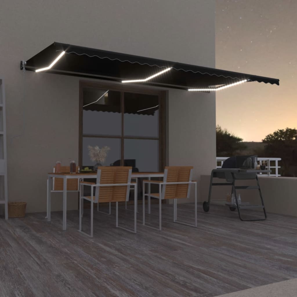 Vidaxl Luifel automatique avec un capteur LED et de vent 600x350 cm anthracite