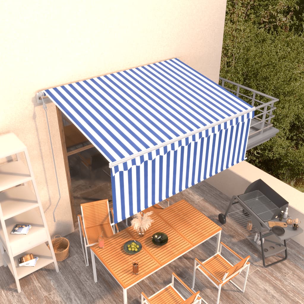 Vidaxl Luifel a automatiquement extensible avec un rouleau à rouleau 3x2,5 m blanc bleu