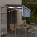 Vidaxl Laifel avec capteur à rouleau à rouleau, LED et vent 3,5x2,5 m bleu et blanc