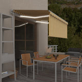 Vidaxl Luifel avec capteur à rouleau à rouleau, LED et vent 3,5x2,5 m jaune et blanc