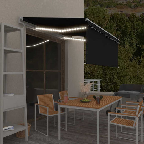 Vidaxl Luifel avec capteur à rouleau à rouleau, LED et vent 3,5x2,5 m anthracite