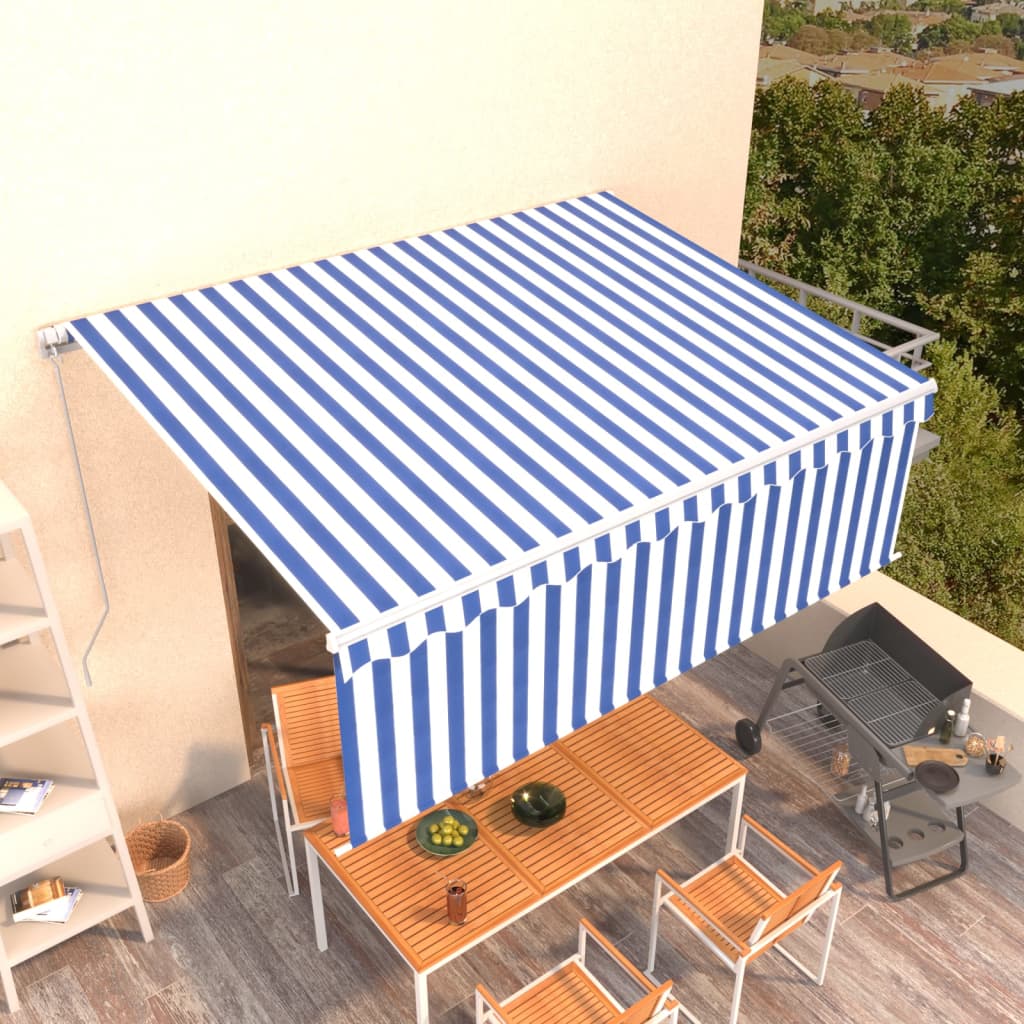 Vidaxl luifel extensible manuellement avec un rouleau aveugle 4x3 m bleu et blanc