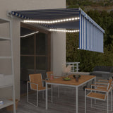 Vidaxl Luifel Capteur de vent à LED aveugle automatique 4x3 m bleu et blanc