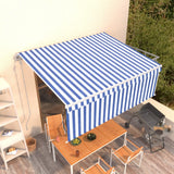 Vidaxl Luifel a automatiquement extensible avec un rouleau à rouleau de 4,5x3 m blanc bleu