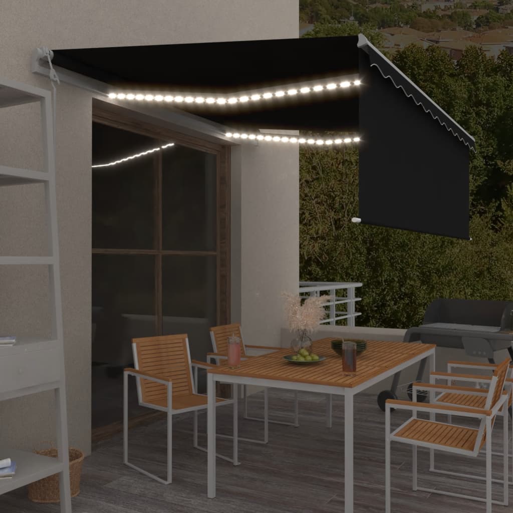 Vidaxl luifel automatique avec capteur de vent LED à rideau 4,5x3 m anthracite