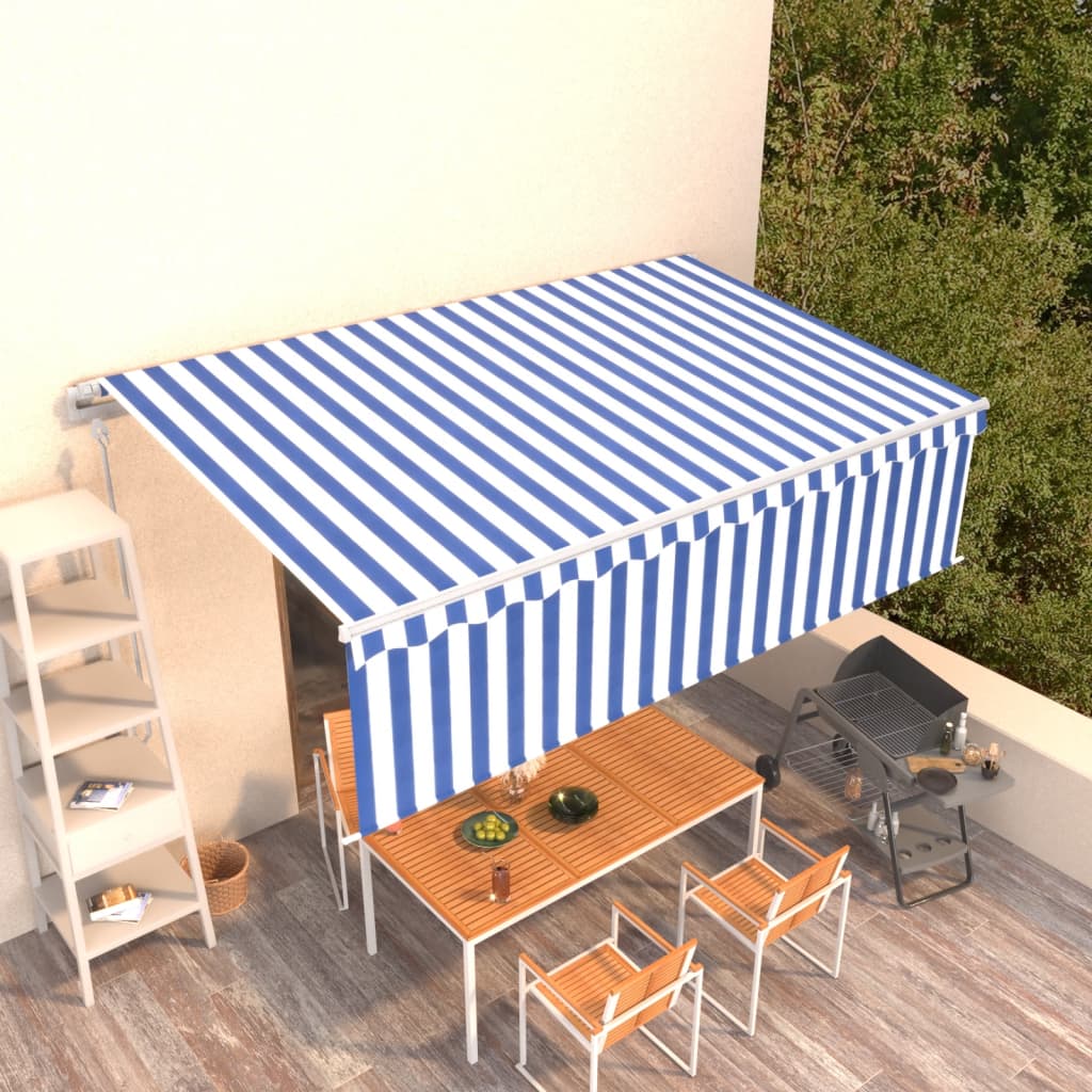 Vidaxl Luifel a automatiquement extensible avec un rouleau aveugle 5x3m bleu et blanc