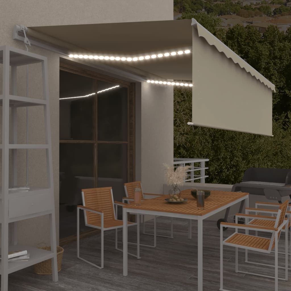 Vidaxl Luifel Automatique avec capteur de vent LED à rouleau à rouleaux 5x3 m crème