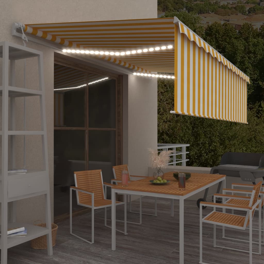 Vidaxl Luifel Capteur de vent à LED aveugle automatique 5x3 m jaune et blanc
