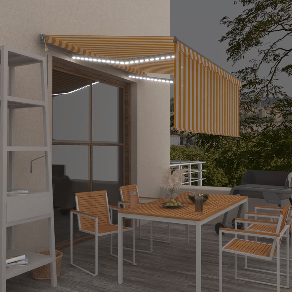 Vidaxl luifel automatique avec capteur de vent LED à rideau 3x2,5 m jaune blanc